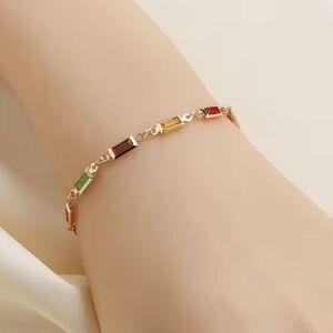Multicolor Rectangle Zirconia Crystal Gemstone Bracelet Beaded Gold Adjustable